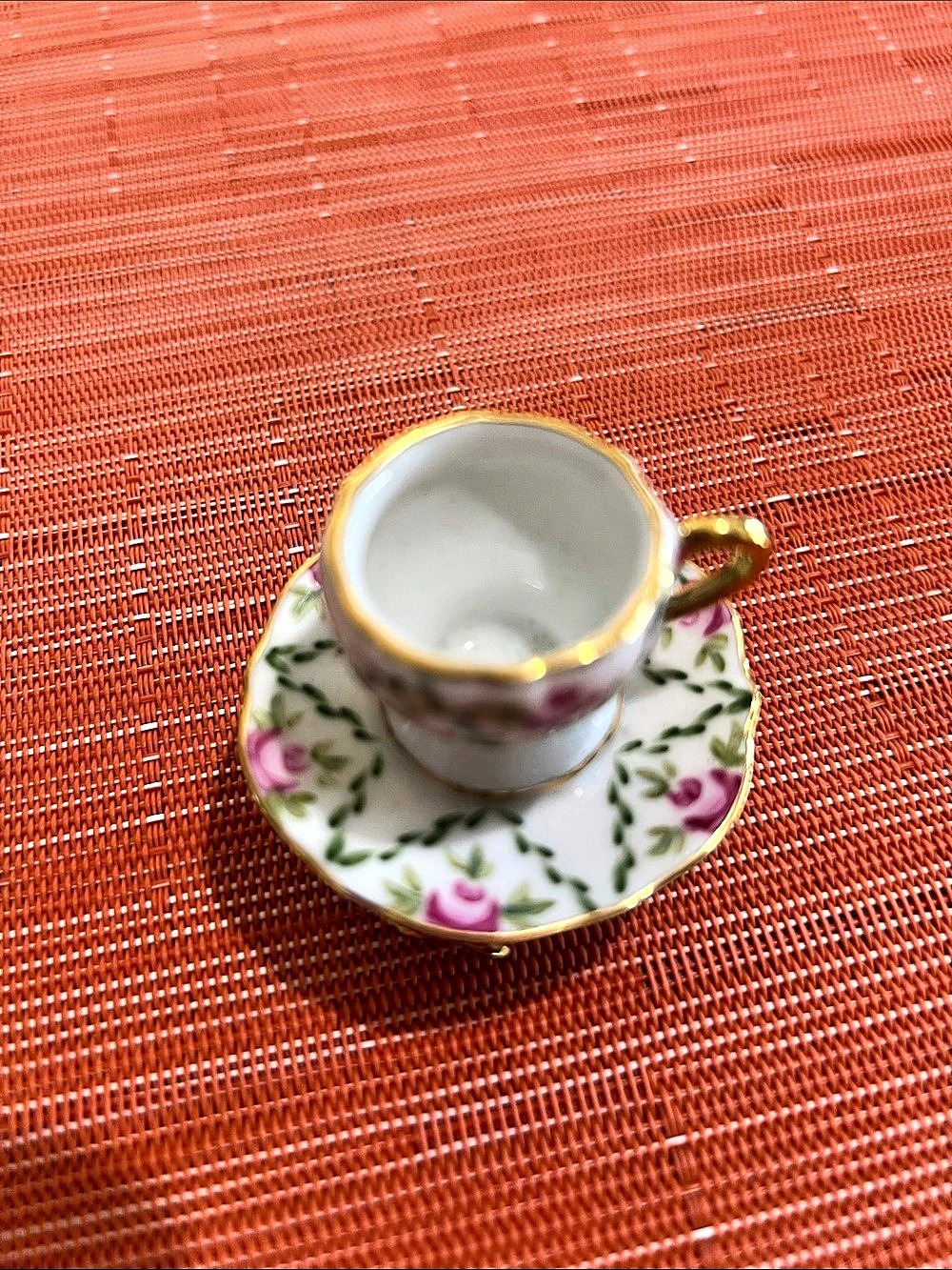 Limoges Floral Porcelain Cup & Saucer in White & Pink